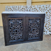 Indian Antique Tribal Hand Carved Wooden Cabinet Chocolate Brown 60x40x75Cm